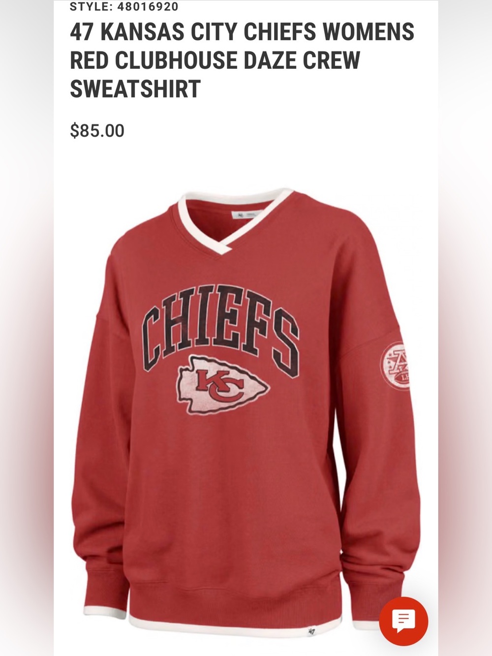 47 Kansas City Chiefs Red V-Neck Sweatshirt with White Trim